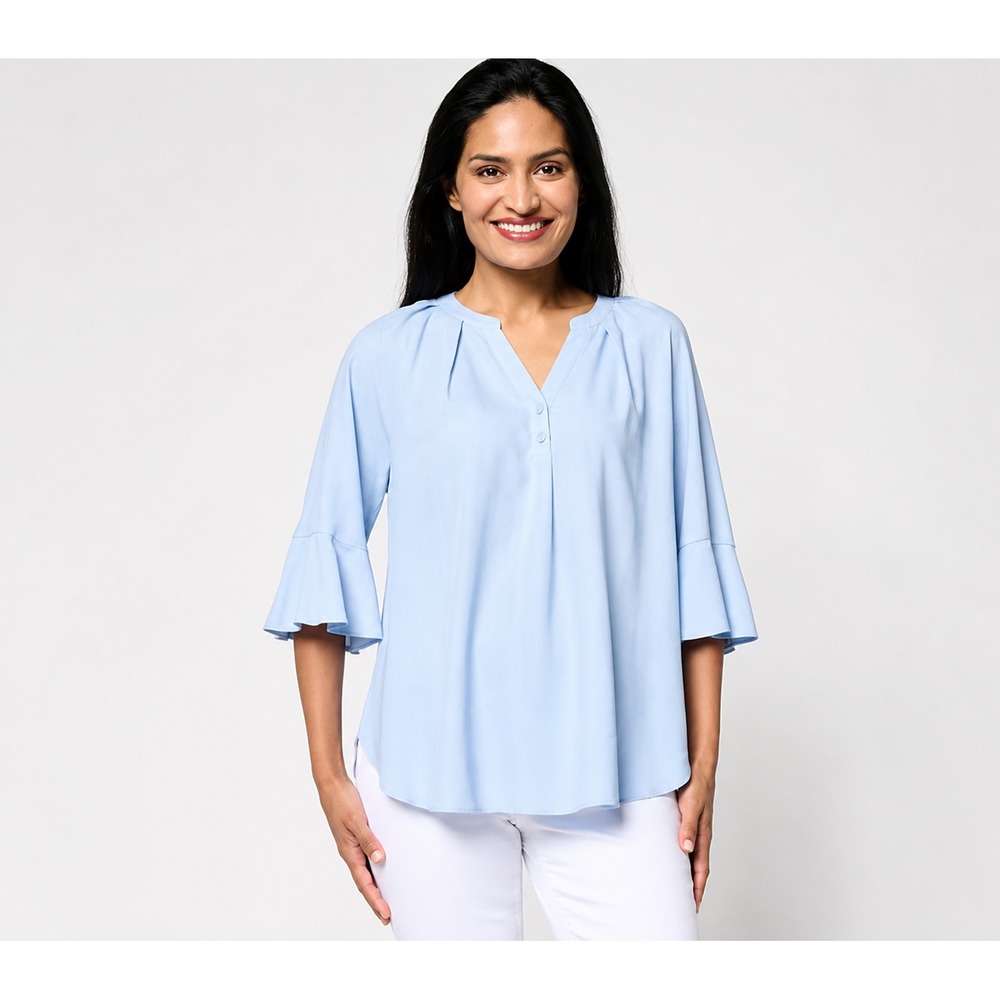Martha Stewart Signature Bell Sleeve Curved Hem Top Soft Periwinkle, Medium